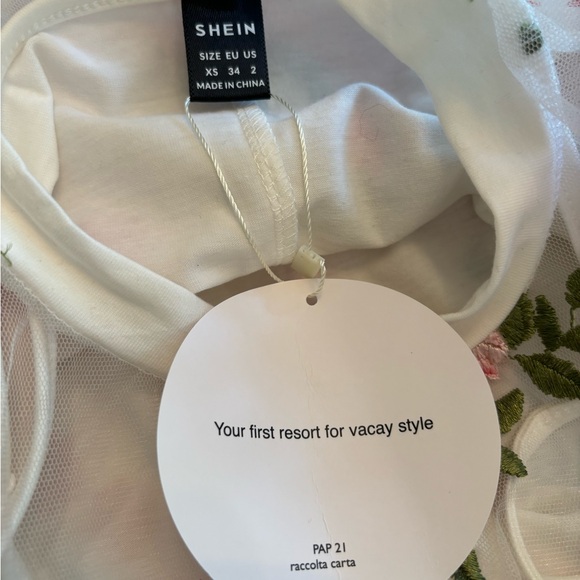 Floral embroidered dress sheer white short sleeve spaghetti strap coverup party - Picture 11 of 13